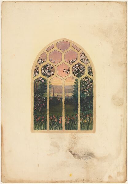 Design for window, Louis C. Tiffany (American, New York 1848–1933 New York), Watercolor, gouache, graphite, and black ink on paper, American 