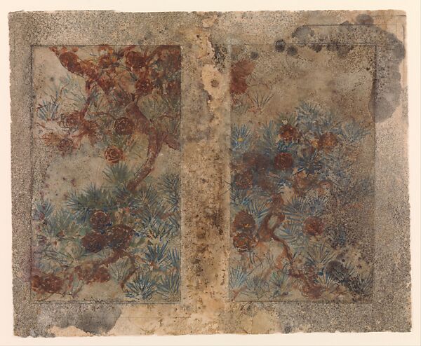 Design for double panel of pine branches, Louis C. Tiffany (American, New York 1848–1933 New York), Watercolor and graphite on paper, American 