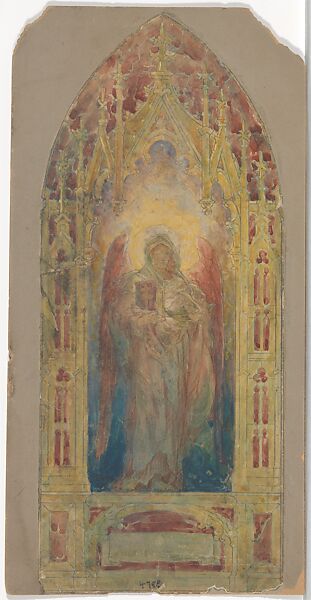 Design for "Angel of Faith" window, Louis C. Tiffany (American, New York 1848–1933 New York), Watercolor, gouache, and graphite on paper [photostat?] mounted on board, American