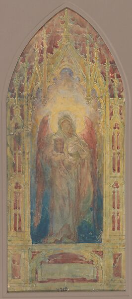 Design for "Angel of Faith" window, Frederick Wilson (American (born Ireland), Dublin 1858–1932 Los Angeles, California), Watercolor, gouache, and graphite on paper [photostat?] mounted on board, American 