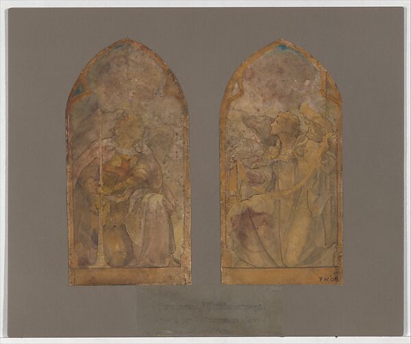 Design for double window, Louis C. Tiffany (American, New York 1848–1933 New York), Watercolor and gouache on paper mounted on original matt board, American 
