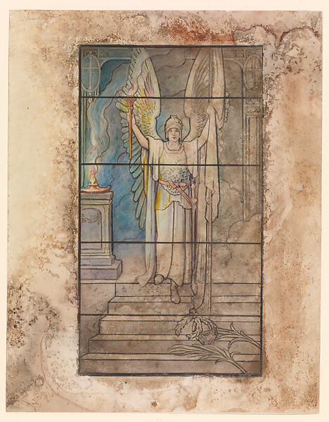 Design for window, Louis C. Tiffany (American, New York 1848–1933 New York), Photostat colored with gouache and watercolor in original matt, American 