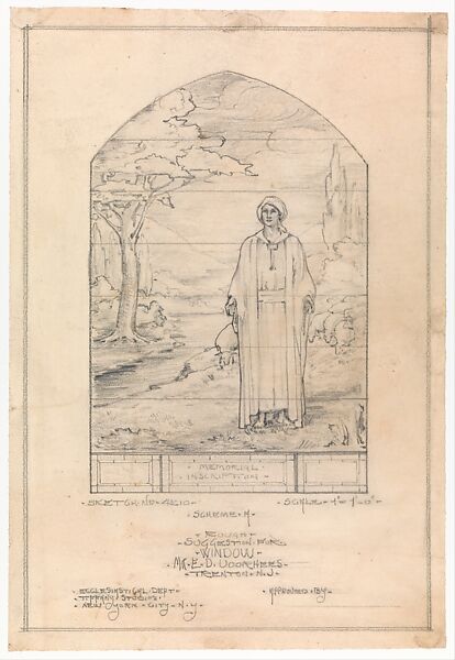 Design for window, Louis C. Tiffany (American, New York 1848–1933 New York), Graphite on tissue mounted on board, American