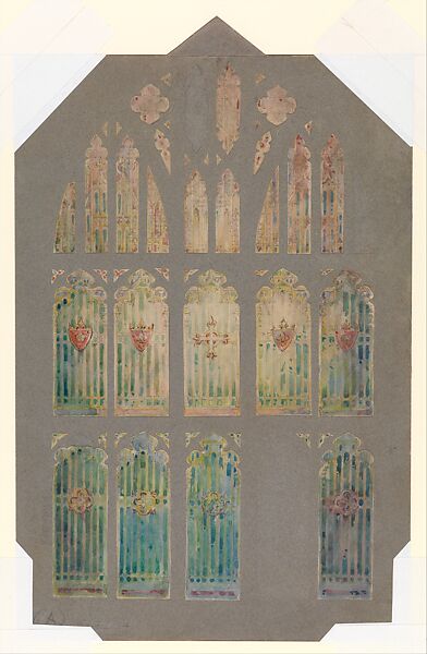 Design for ecclesiastical window, Louis C. Tiffany (American, New York 1848–1933 New York), Watercolor and graphite on paper mounted on board, American