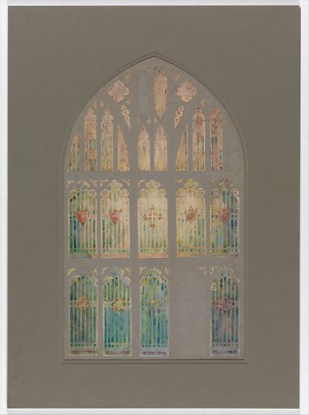 Design for ecclesiastical window, Louis C. Tiffany (American, New York 1848–1933 New York), Watercolor and graphite on paper mounted on board, American