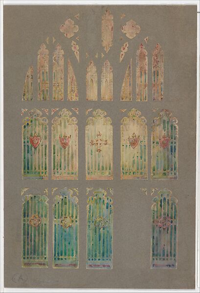 Design for window, Louis C. Tiffany (American, New York 1848–1933 New York), Watercolor and graphite on paper mounted on board, American 