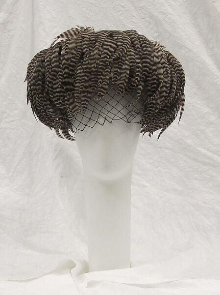 Hat, William J. (American, 1948–1962), feathers, synthetic, American 