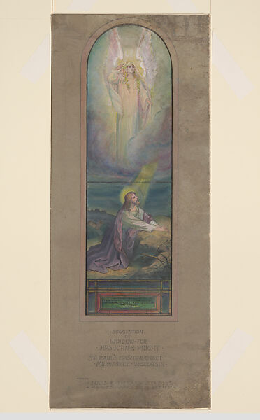 Design for window, Louis C. Tiffany (American, New York 1848–1933 New York), Watercolor, gouache, black ink, and graphite on paper mounted on board in original shaped matt, American