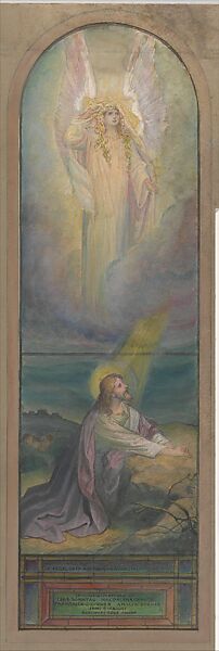 Design for window, Louis C. Tiffany (American, New York 1848–1933 New York), Watercolor, gouache, black ink, and graphite on paper mounted on board in original shaped matt, American