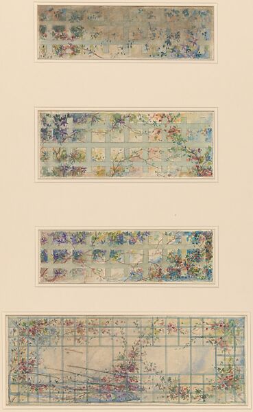 Four designs for a skylight, Louis C. Tiffany (American, New York 1848–1933 New York), Watercolor, gouache and graphite on wove paper [original presentation matt missing], American 