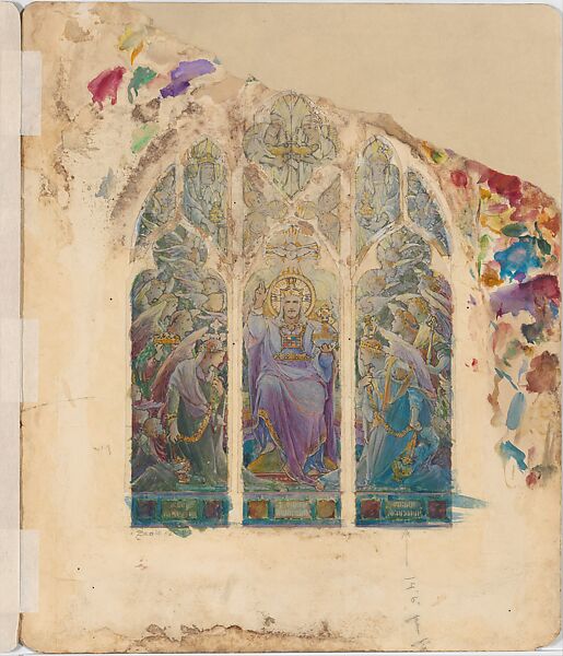 Design for Te Deum window, Louis C. Tiffany (American, New York 1848–1933 New York), Watercolor, gouache, graphite, photograph, and collage on artist board with original mat, American