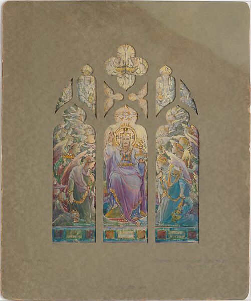 Design for Te Deum window, Louis C. Tiffany (American, New York 1848–1933 New York), Watercolor, gouache, graphite, photograph, and collage on artist board with original mat, American 
