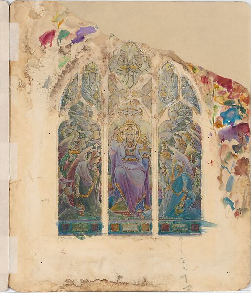 Design for Te Deum window, Louis C. Tiffany (American, New York 1848–1933 New York), Watercolor, gouache, graphite, photograph, and collage on artist board with original mat, American