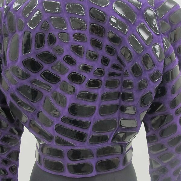 Jacket, Mugler (French, founded 1974), leather, plastic (polyurethane), silk, French