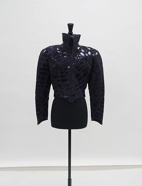 Jacket, Mugler (French, founded 1974), leather, plastic (polyurethane), silk, French 