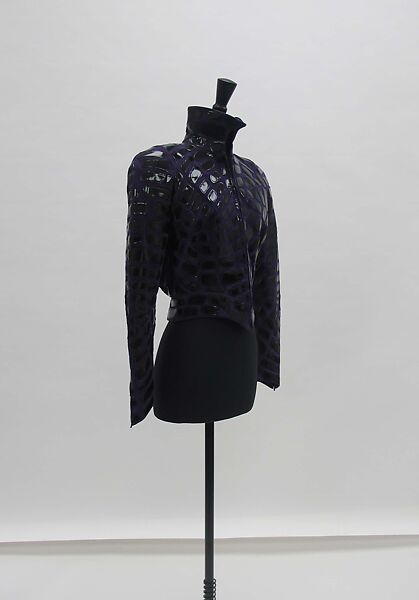 Jacket, Mugler (French, founded 1974), leather, plastic (polyurethane), silk, French
