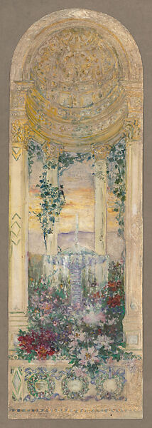 Design for a mosaic or a window, Louis C. Tiffany (American, New York 1848–1933 New York), Watercolor, gouache, and graphite on textured white wove paper mounted to warm grey matt board, American 