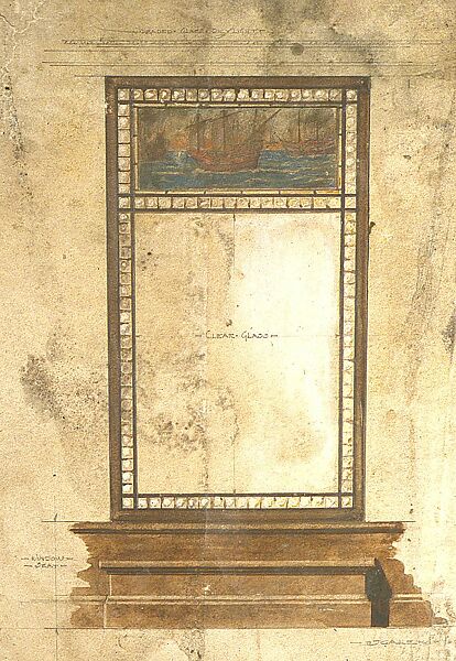 "Alcove Window, Living Room, Residence of Mr. J.C. McKinley," Wheeling, West Virginia, Louis C. Tiffany (American, New York 1848–1933 New York), Transparent and opaque watercolor, ink and graphite on paper, American