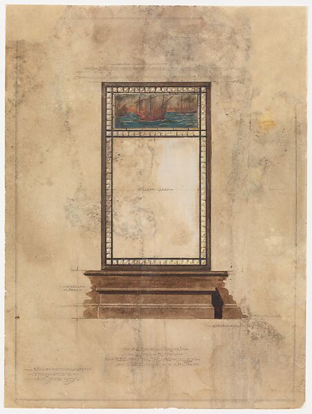 Design for window, Louis C. Tiffany (American, New York 1848–1933 New York), Watercolor and graphite on paper, American 