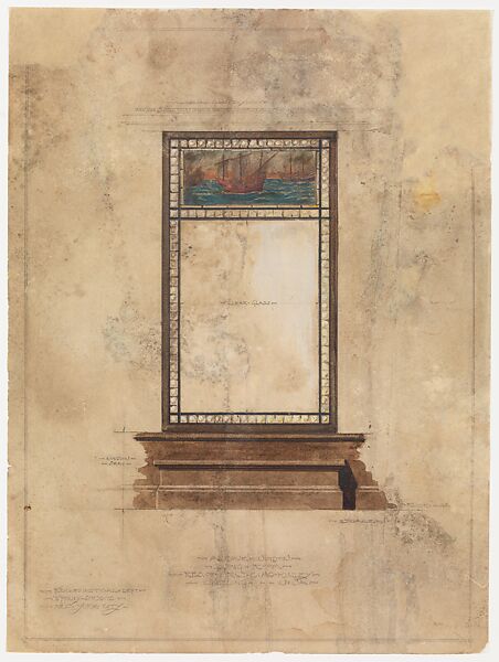 Alcove Window, Living Room, Residence J.C. McKinley, Wheeling, West Virginia, Louis C. Tiffany (American, New York 1848–1933 New York), Watercolor and graphite on paper, American 