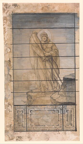 Design for window, Louis C. Tiffany (American, New York 1848–1933 New York), Gouache heightened with white, graphite, and ink on [?photostat or paper mounted on board] in original matt, American 