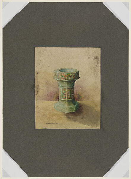 Design for Baptismal Font, Second Presbyterian Church, St. Louis, Missouri, Louis C. Tiffany (American, New York 1848–1933 New York), Watercolor and graphite on paper mounted on paper board, American