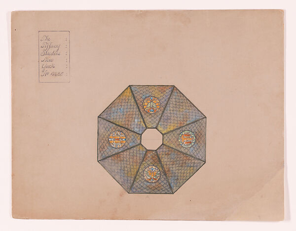Design for a lampshade, Louis C. Tiffany (American, New York 1848–1933 New York), Watercolor, pen, and graphite on paper mounted on board, American 