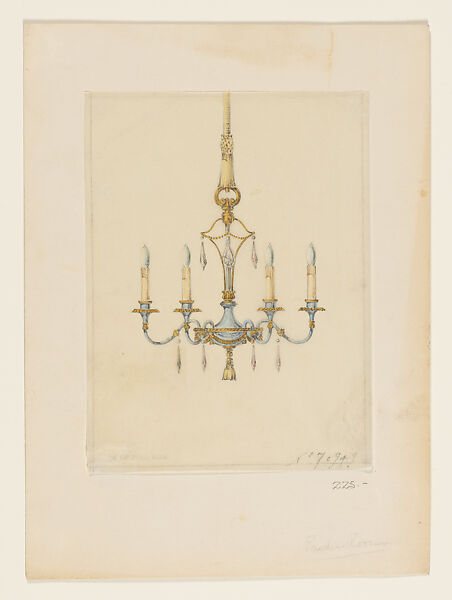 Design for chandelier, Louis C. Tiffany (American, New York 1848–1933 New York), Colored crayon, watercolor, and graphite on tissue paper mounted on board, American 