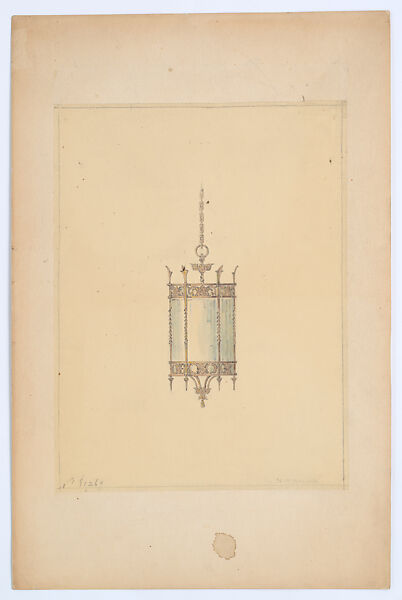 Design for hanging lantern, Louis C. Tiffany (American, New York 1848–1933 New York), Wax colored crayon, watercolor, and graphite on tissue mounted on board., American 