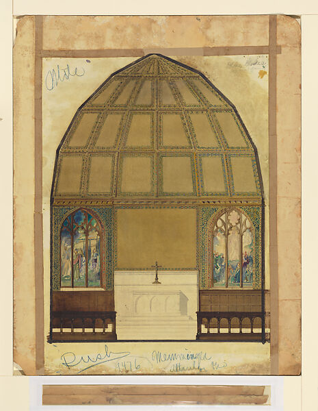Design for Chancel,  All Saints' Episcopal Church,  Atlanta, Georgia, Louis C. Tiffany (American, New York 1848–1933 New York), Transparent and opaque watercolor, ink, and graphite on paper mounted on paperboard, American