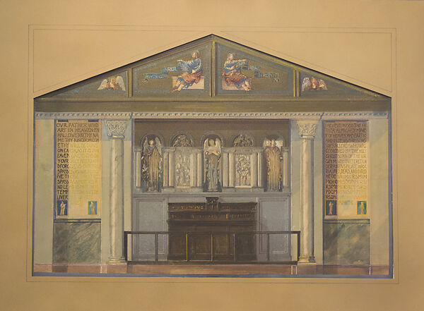 Design for church interior, Louis C. Tiffany (American, New York 1848–1933 New York), Watercolor on paper, American