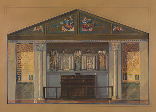 Design for church interior, Louis C. Tiffany (American, New York 1848–1933 New York), Watercolor on paper, American 