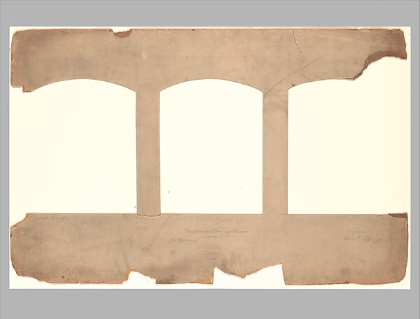 Suggestion for Three Upper Windows in Large Hall for Residence of Mr. T. Eaton, Toronto, Canada, Louis C. Tiffany (American, New York 1848–1933 New York), Gouache and watercolor on transparent paper over photograph collage (probably gelatin silver print) mounted on artist’s board with graphite; original mat, American