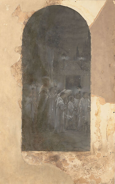 Design for left-hand panel for Te Deum Laudamus mosaic triptych, Louis C. Tiffany (American, New York 1848–1933 New York), Transparent and opaque watercolor and graphite on paper, American