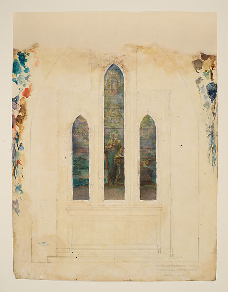 Design for triple lancet window for St. John's Episcopal Church, Cornwall, New York, Louis C. Tiffany (American, New York 1848–1933 New York), Transparent and opaque watercolor and graphite on paper, American