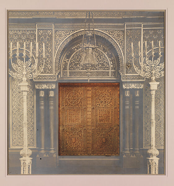 Design for Ark Doors, Temple Emanu-El, New York, Louis C. Tiffany  American, Silver gelatin print with brown ink and graphite on wove paper mounted on board in original warm grey window mat, American