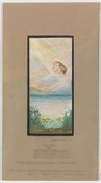 Design for window, Louis C. Tiffany (American, New York 1848–1933 New York), Watercolor, and gouache on paper mounted on board in original matt., American 