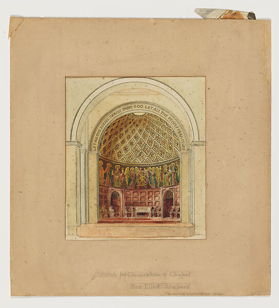 Design for chapel interior, Louis C. Tiffany (American, New York 1848–1933 New York), Watercolor and pen on paper mounted on board in original mat, American 