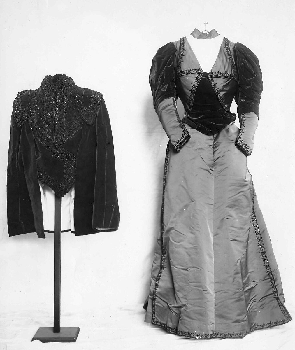 Evening ensemble, House of Worth (French, 1858–1956), Silk, jet, French