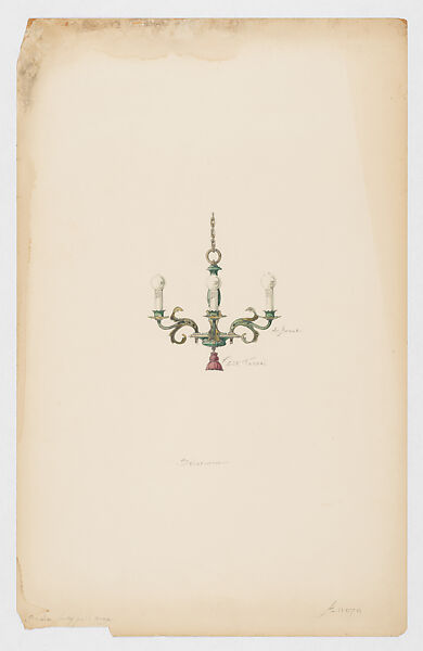 Design for chandelier, Louis C. Tiffany (American, New York 1848–1933 New York), Watercolor and graphite on paper, American 