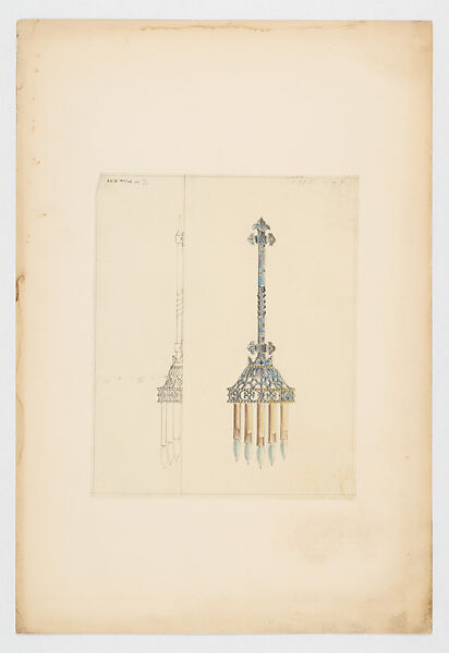 Design for sconce, Louis C. Tiffany (American, New York 1848–1933 New York), Watercolor, colored pencil, graphite, and ink on tissue paper mounted on board, American 