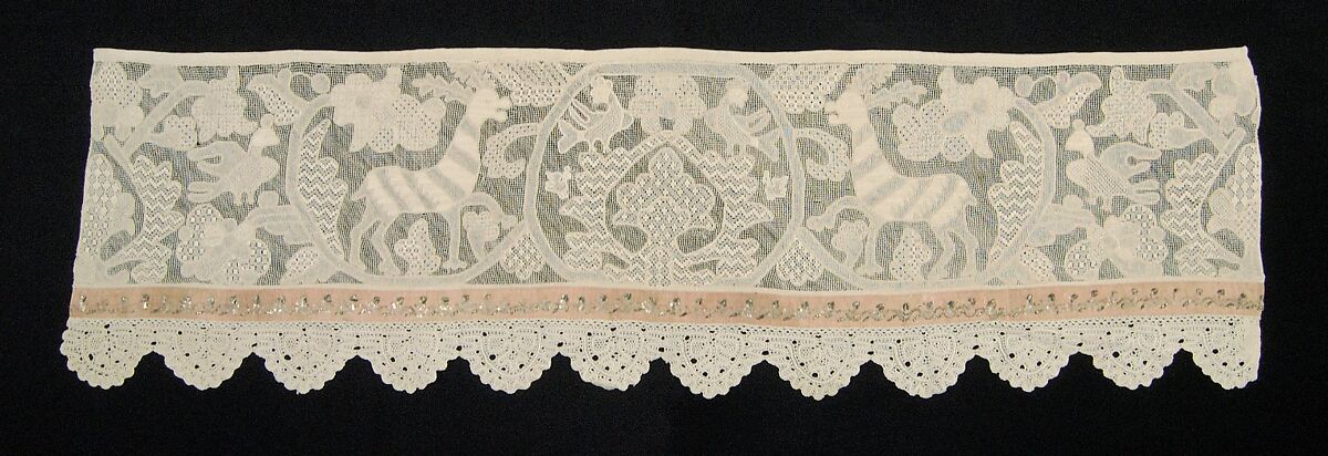 Bed curtain border, Linen, silk, metal, Russian 