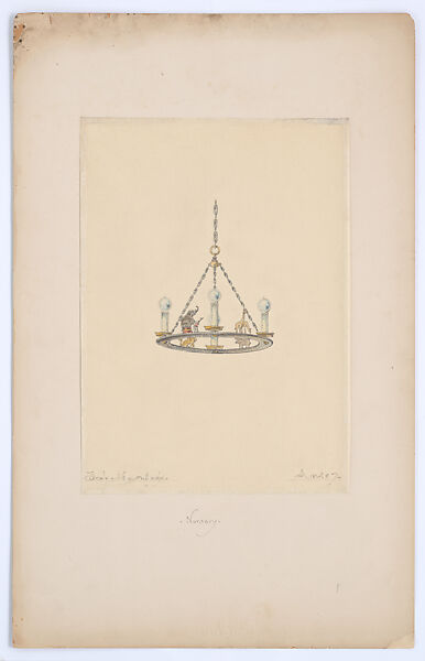 Design for chandelier, Louis C. Tiffany (American, New York 1848–1933 New York), Graphite and colored pencil on tissue paper mounted on heavy paper, American 