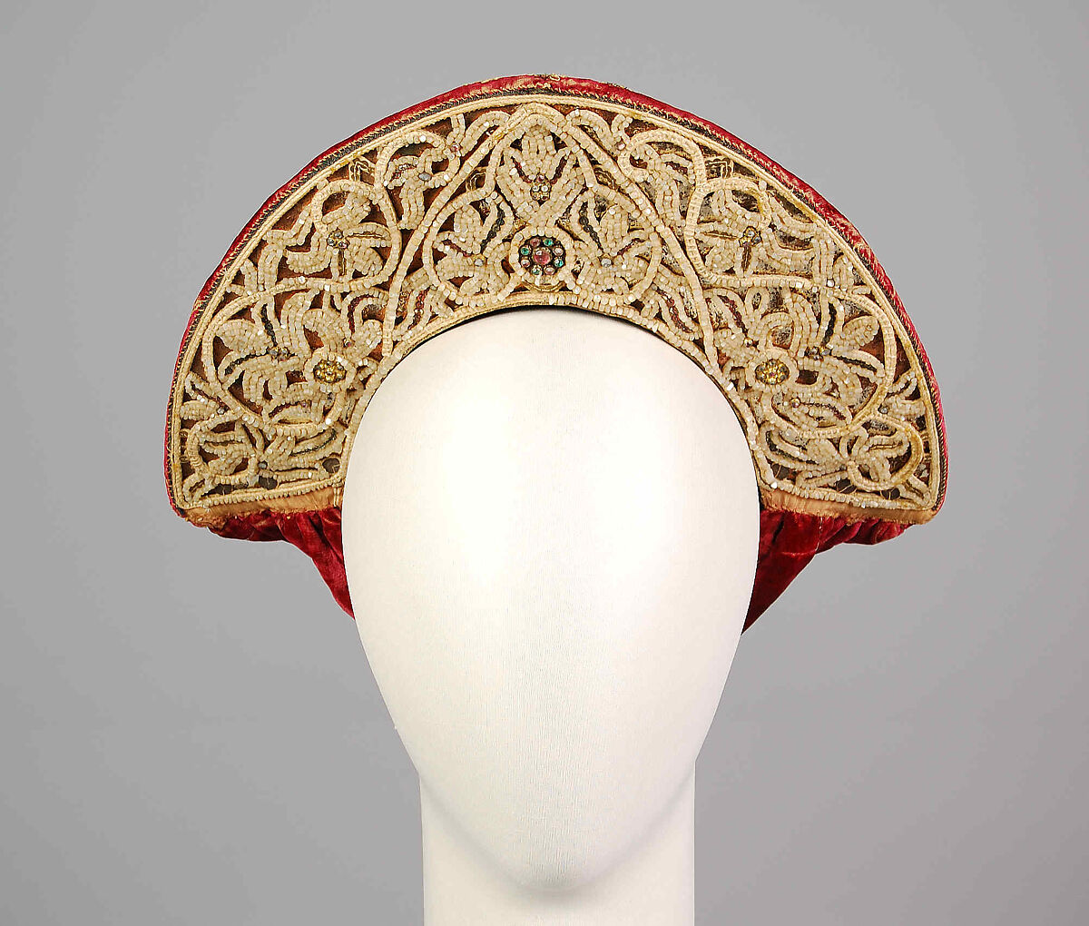 Headdress, Silk, metal, shell, glass, metallic, cotton, Russian 