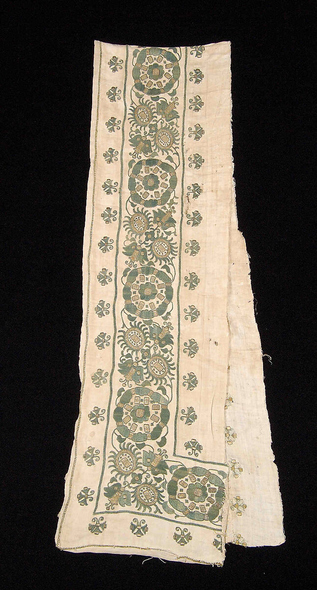 Fragment of a shirt, Silk, linen, metallic, Russian 