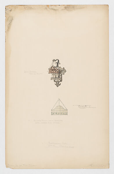 Two designs for wall sconces, Louis C. Tiffany (American, New York 1848–1933 New York), Watercolor, black ink, and graphite on heavy paper, American 