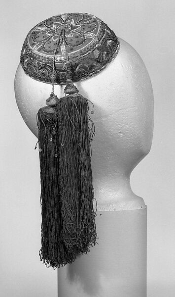 Cap, Cotton, metal, paper, silk