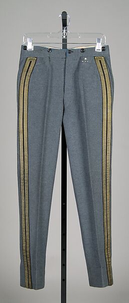Military trousers, James McCreery &amp; Company (American, New York, 1867–1954), Wool, metallic, cotton, American 