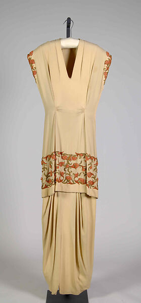 Dinner dress, Madame Eta Hentz (American, born Hungary, 1895–1986), synthetic fiber, coral, metallic, American 