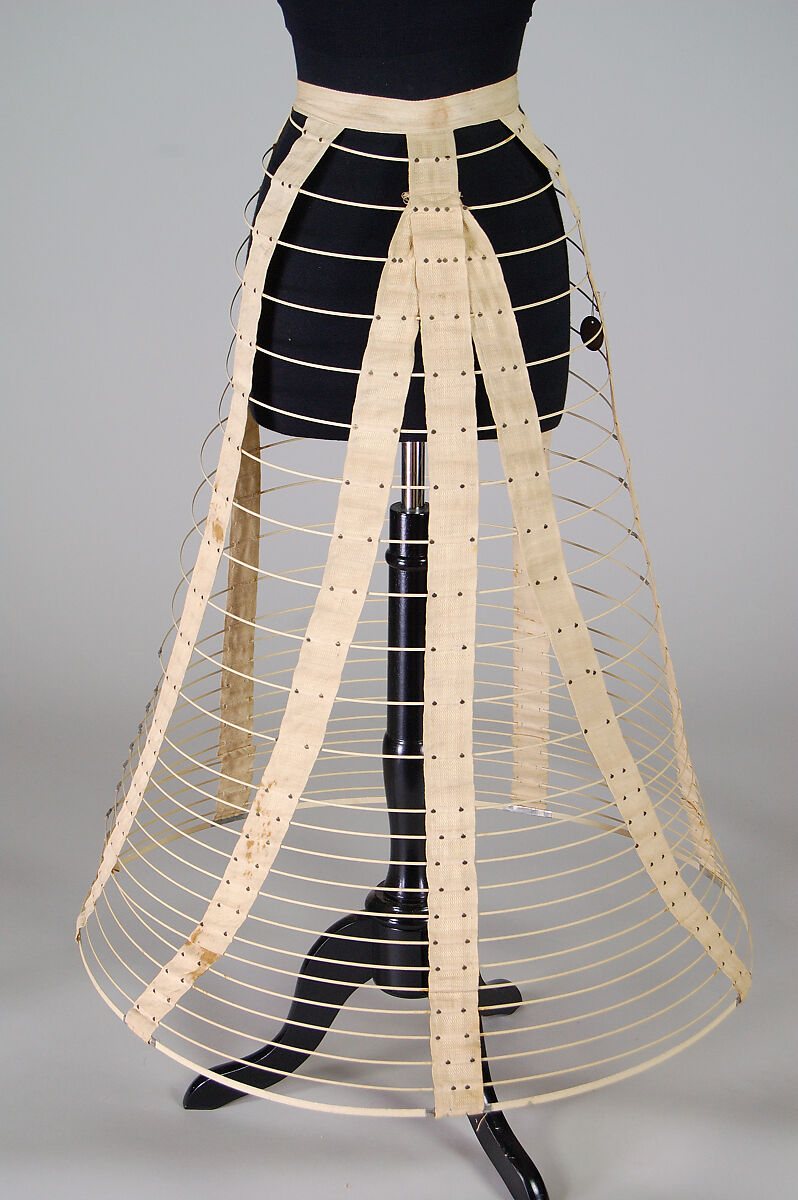 Cage crinoline, Linen, metal, American 